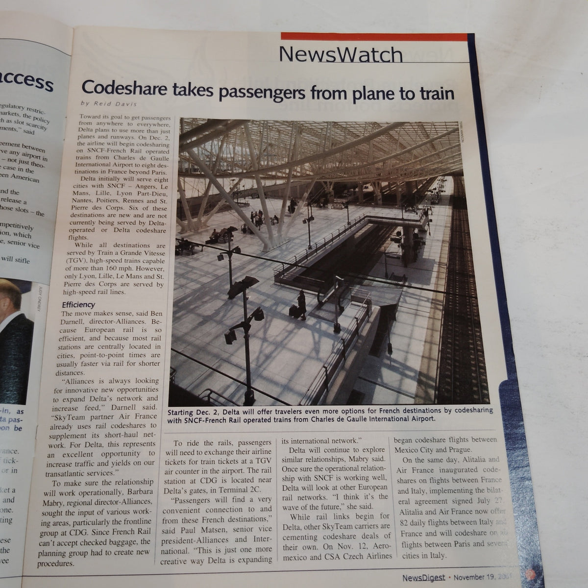 Delta News Digest Magazine November 19, 2001 - Consolidating Cargo & French Rail