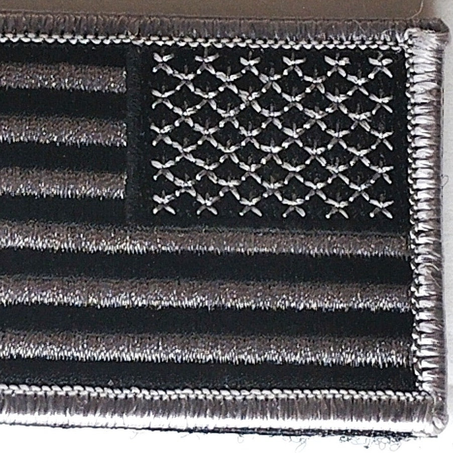 US Flag Patch Reverse Orientation Subdued Black Grey Tactical Hook Back 3"x2"