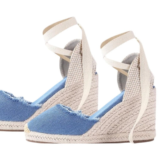 Espadrille Wedge Sandals, Size 6 – Closed Toe Platform, Lace-Up Ankle, Slingback Summer Dress Shoes