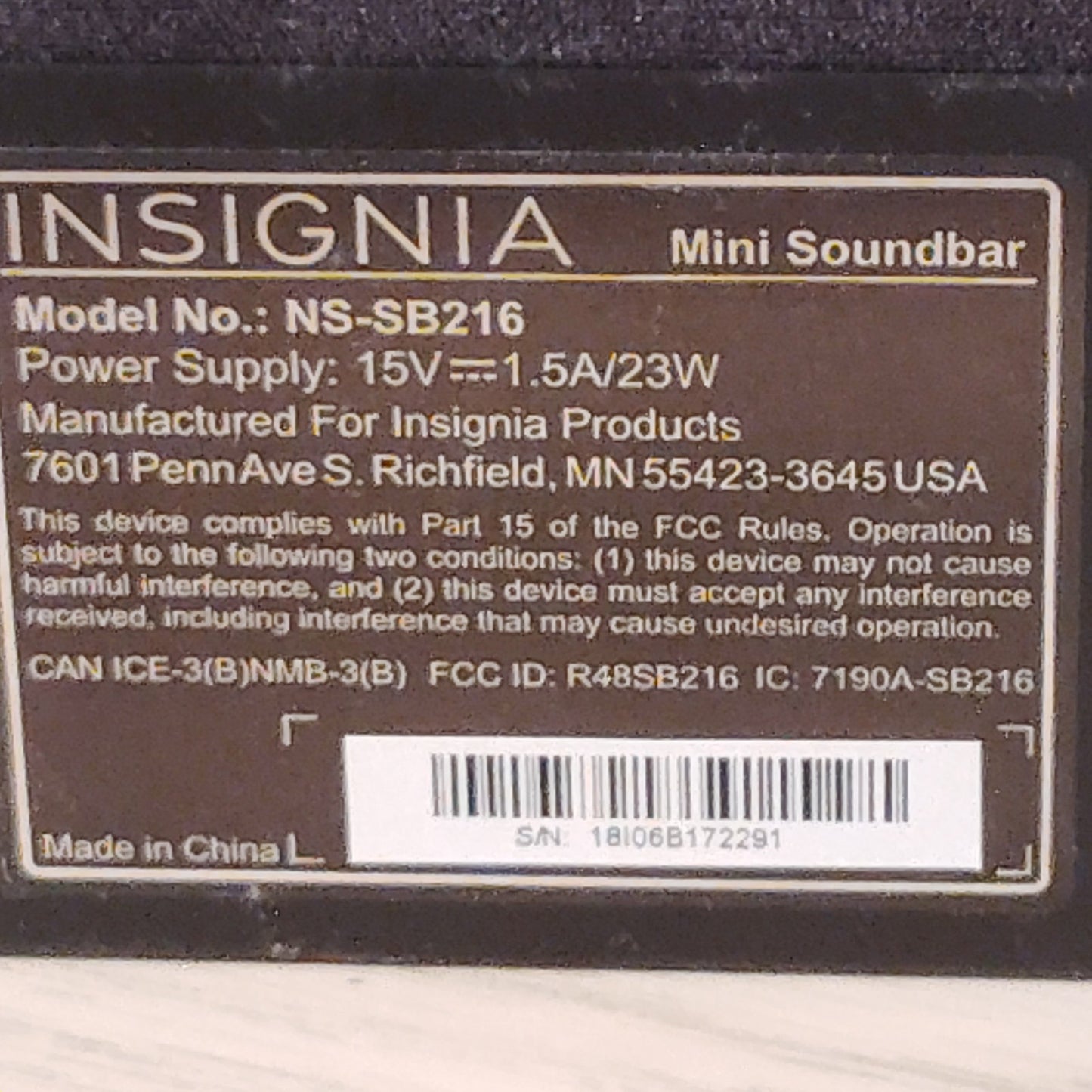 Insignia NS-SB216 Mini Soundbar Black Home Theater Speaker