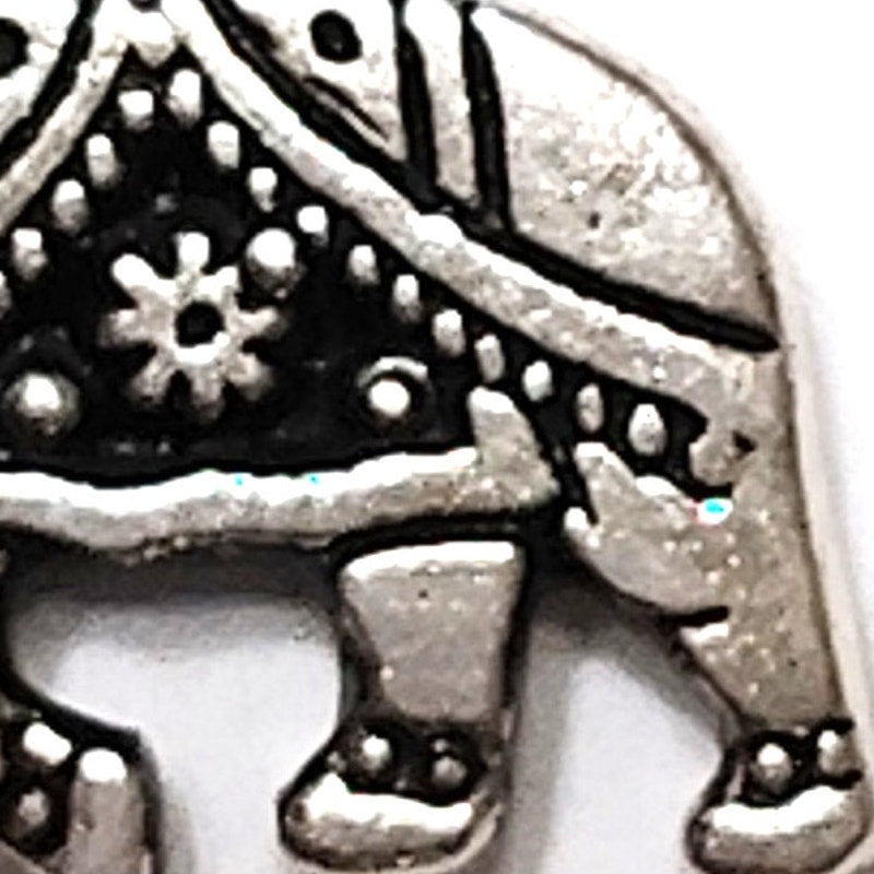 Elephant Charm Patinated Silver‑Tone Alloy Caparisoned Design 1/2" Pendant