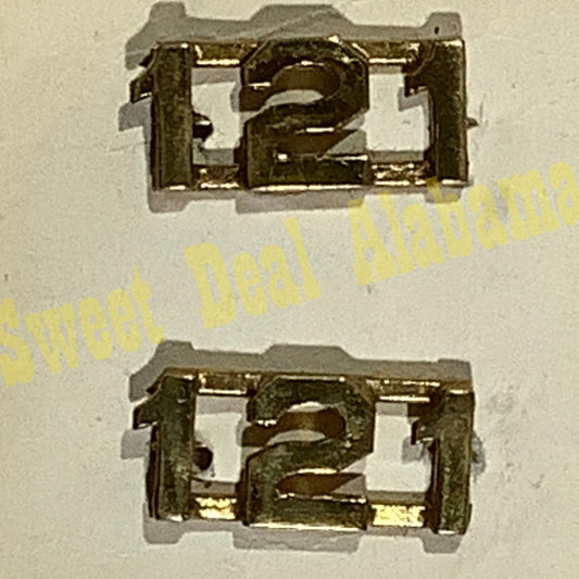Early 1900s Brass C-Clasp Number "121" Collar Device 3/8"H Hat / Lapel Pins Set