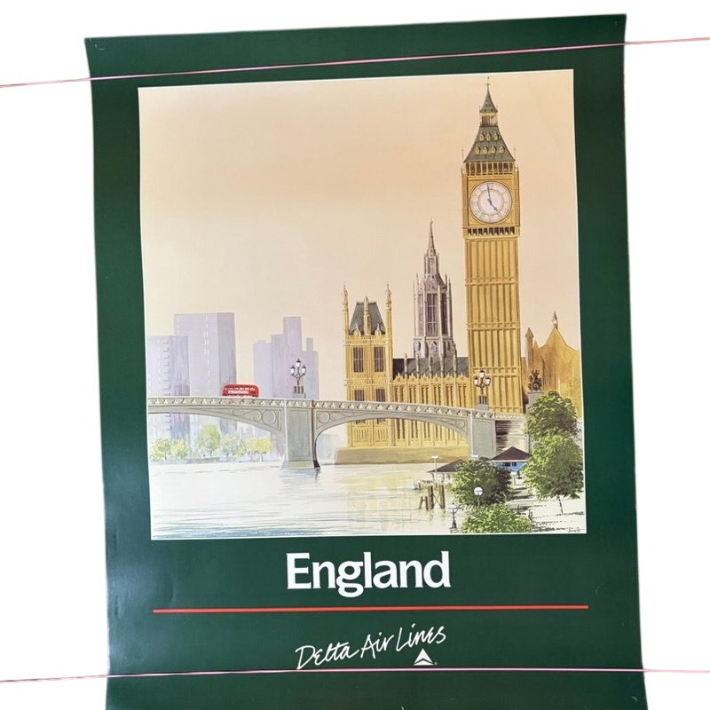 Original 70s Vintage Delta Air Lines England Travel Poster by Jack Laycox 28x22