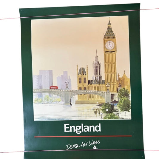 Original 70s Vintage Delta Air Lines England Travel Poster by Jack Laycox 28x22