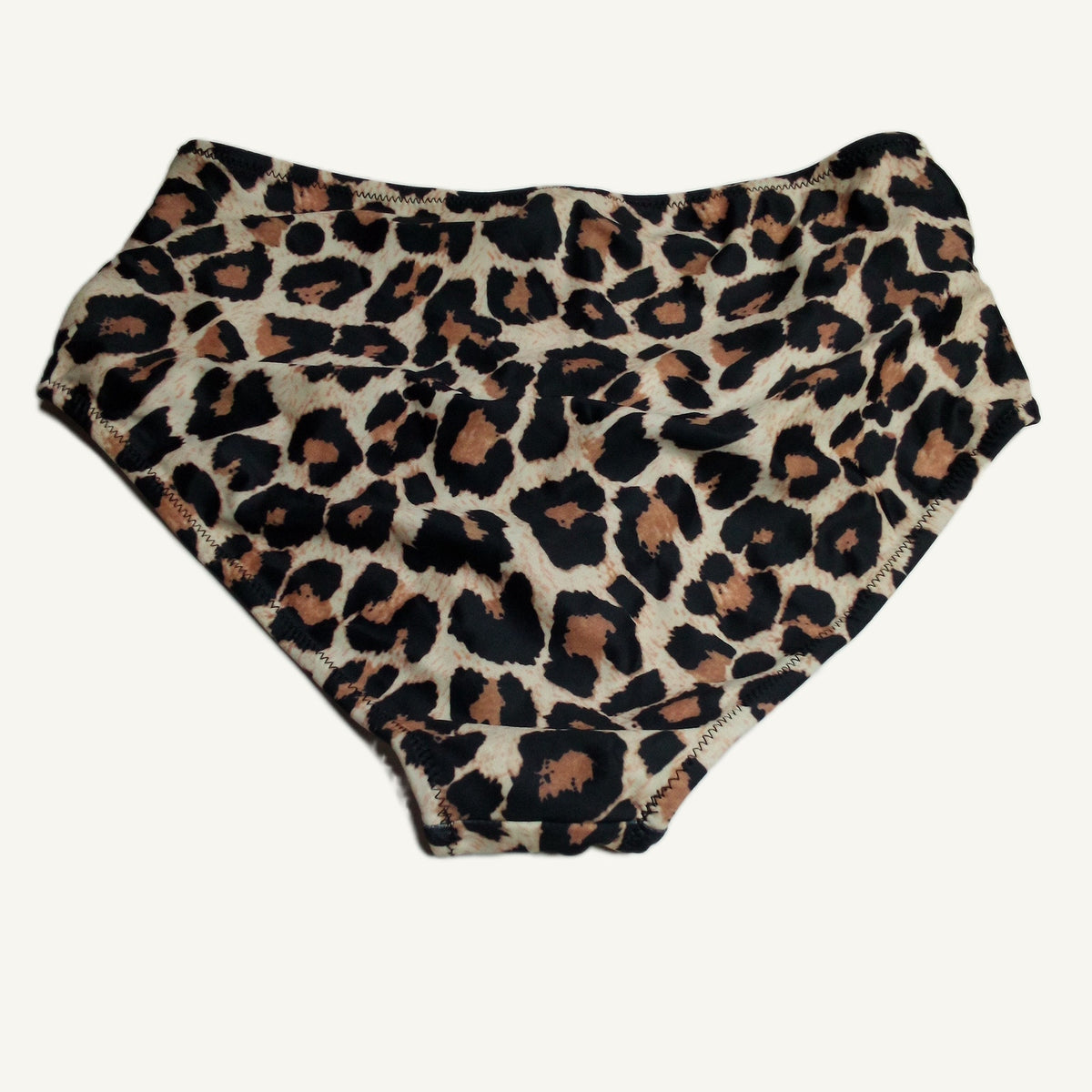 Leopard Print High Waist Swim Bottoms - Brown & Black Animal Print, Size L