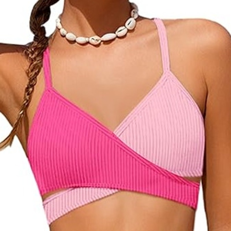 Aulyffo Girls Swimsuit Top – Pink Crisscross Style – Size 11–12Y – NWOT