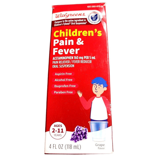 Walgreens Children's Pain Reliever Suspension Liquid Grape 4 fl oz, EXP 12/31/25