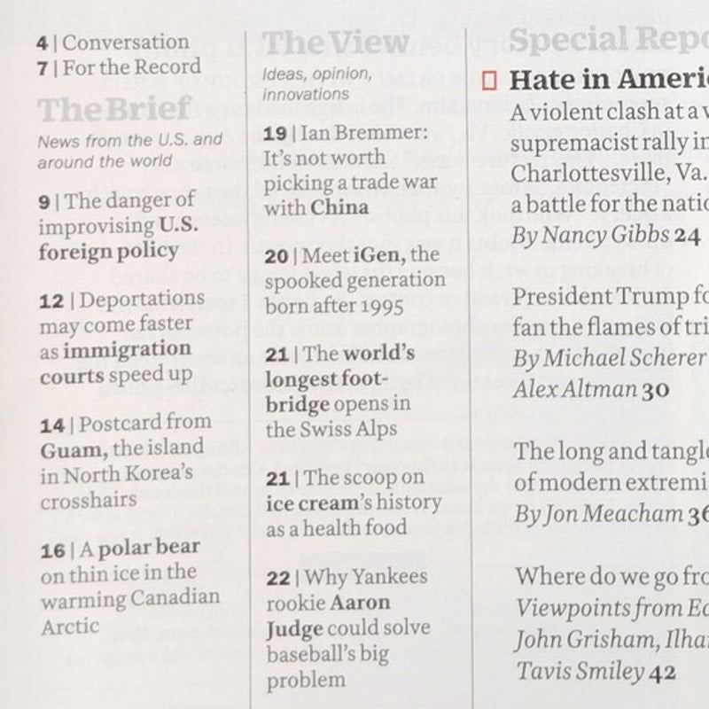 TIME Magazine Aug 28 2017 Hate in America Charlottesville Back Issue