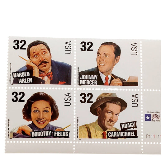 Block of 4 – 1996 USA 32¢ Songwriters MNH Scott 3103a Plate Block