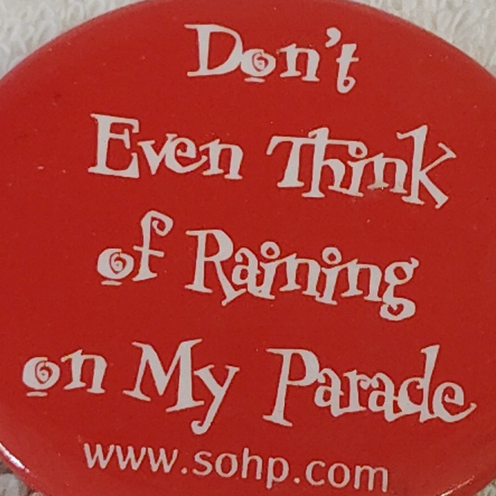 VTG Secret Society of Happy People Pinback Button 2-3/8" Red Parade Motto
