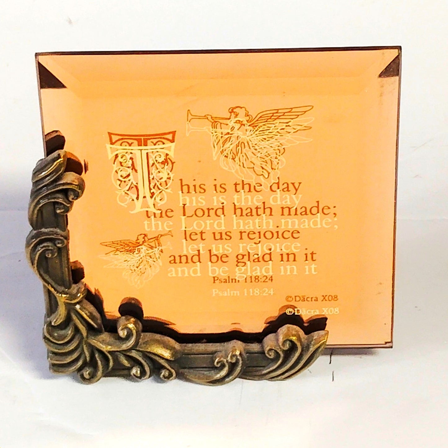 VTG Dacra Mirrored Scripture Plaque 4x4 Psalm 118:24 Metal Stand X08