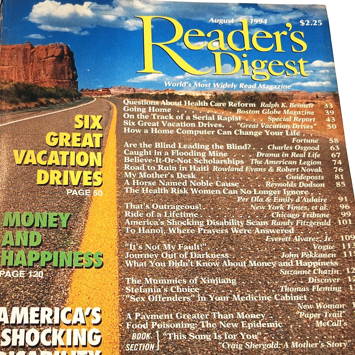 Vintage Reader's Digest Magazine August 1994 Issue Six Great Vacation Drives
