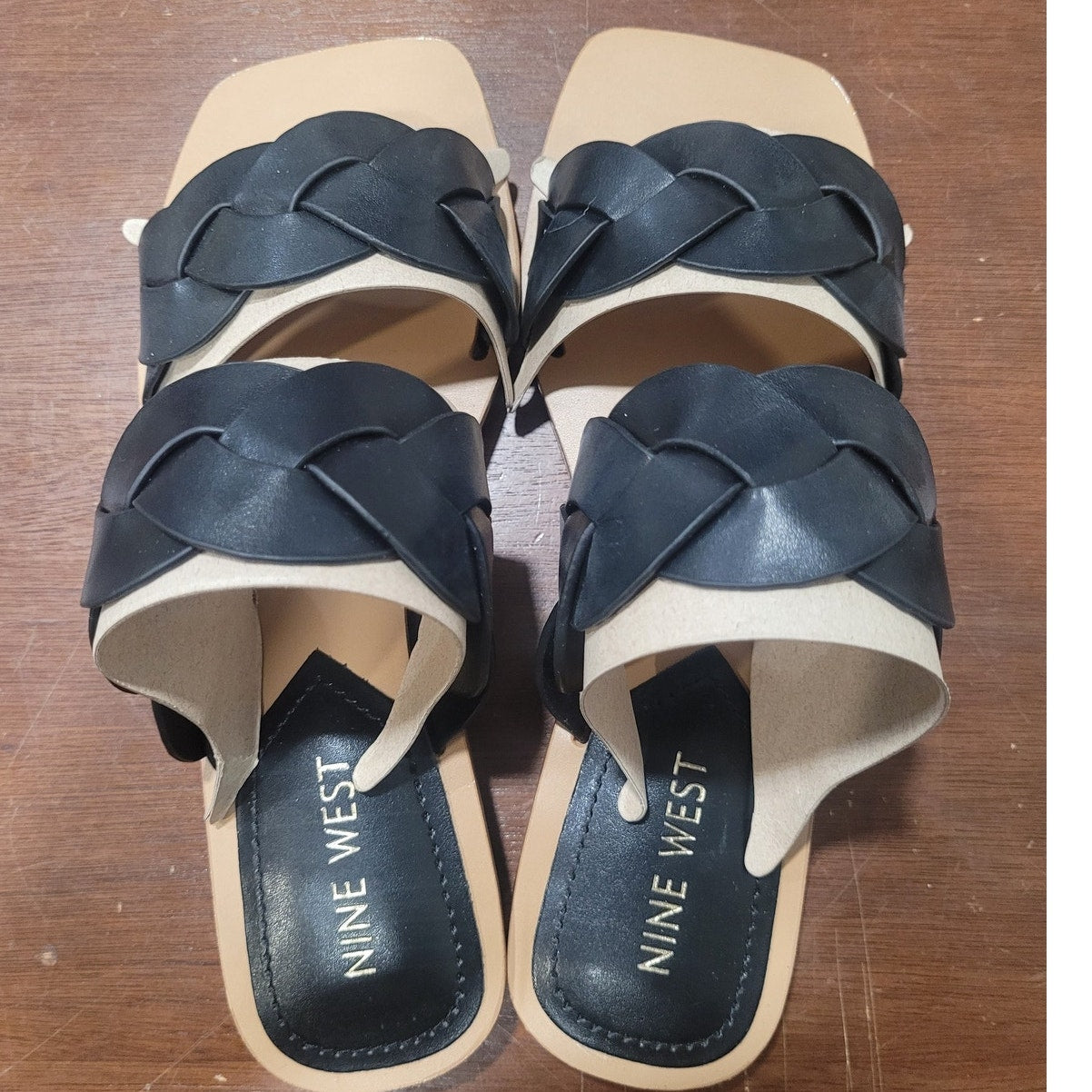 Nine West Royal Sandal – Black, Women’s 5.5, Slip-On Faux Leather with Lug Sole