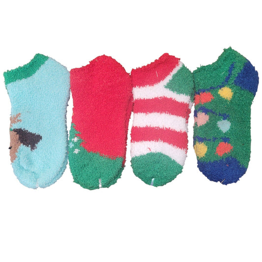 4-Pack Cozy Terrycloth Holiday Socks for Kids – Size 7–8.5