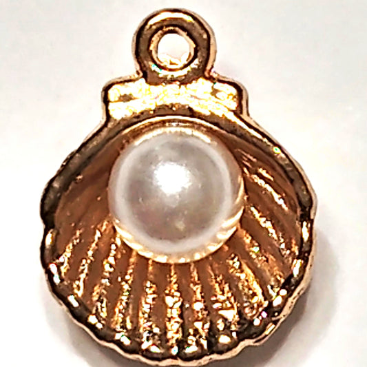 Scallop Shell Charm Gold‑Tone Faux Pearl 1/2" Oyster Pendant Jewelry Making