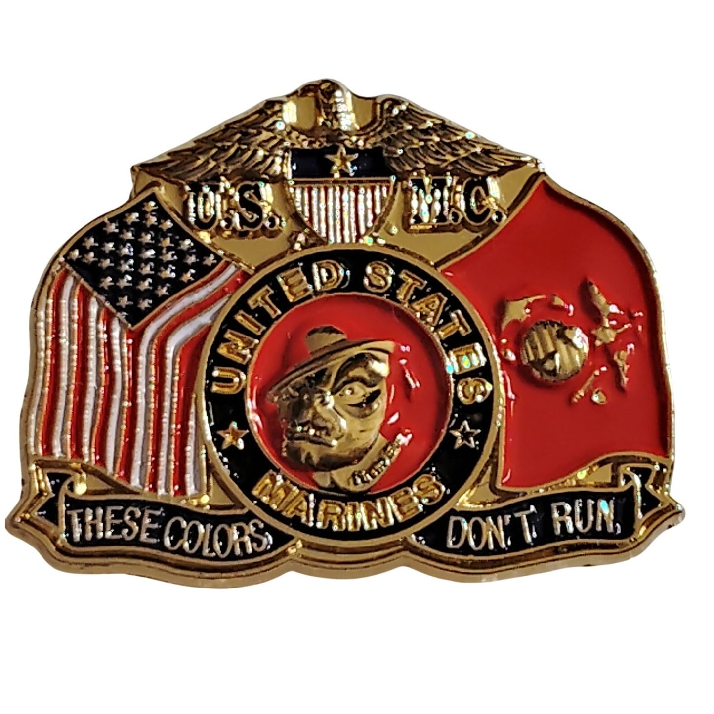 U.S.M.C. These Colors Don’t Run Devil Dog Novelty Hat Lapel Pin, 1‑1/8"W × 1"H