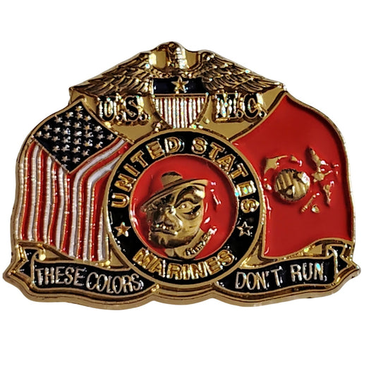 U.S.M.C. These Colors Don’t Run Devil Dog Novelty Hat Lapel Pin, 1‑1/8"W × 1"H