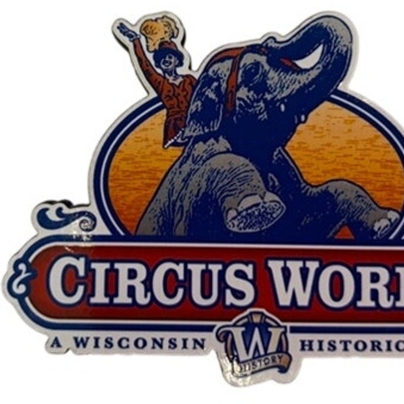 Circus World Wisconsin Magnet Custom Cut Elephant Logo 3‑1/2" × 2‑3/8"
