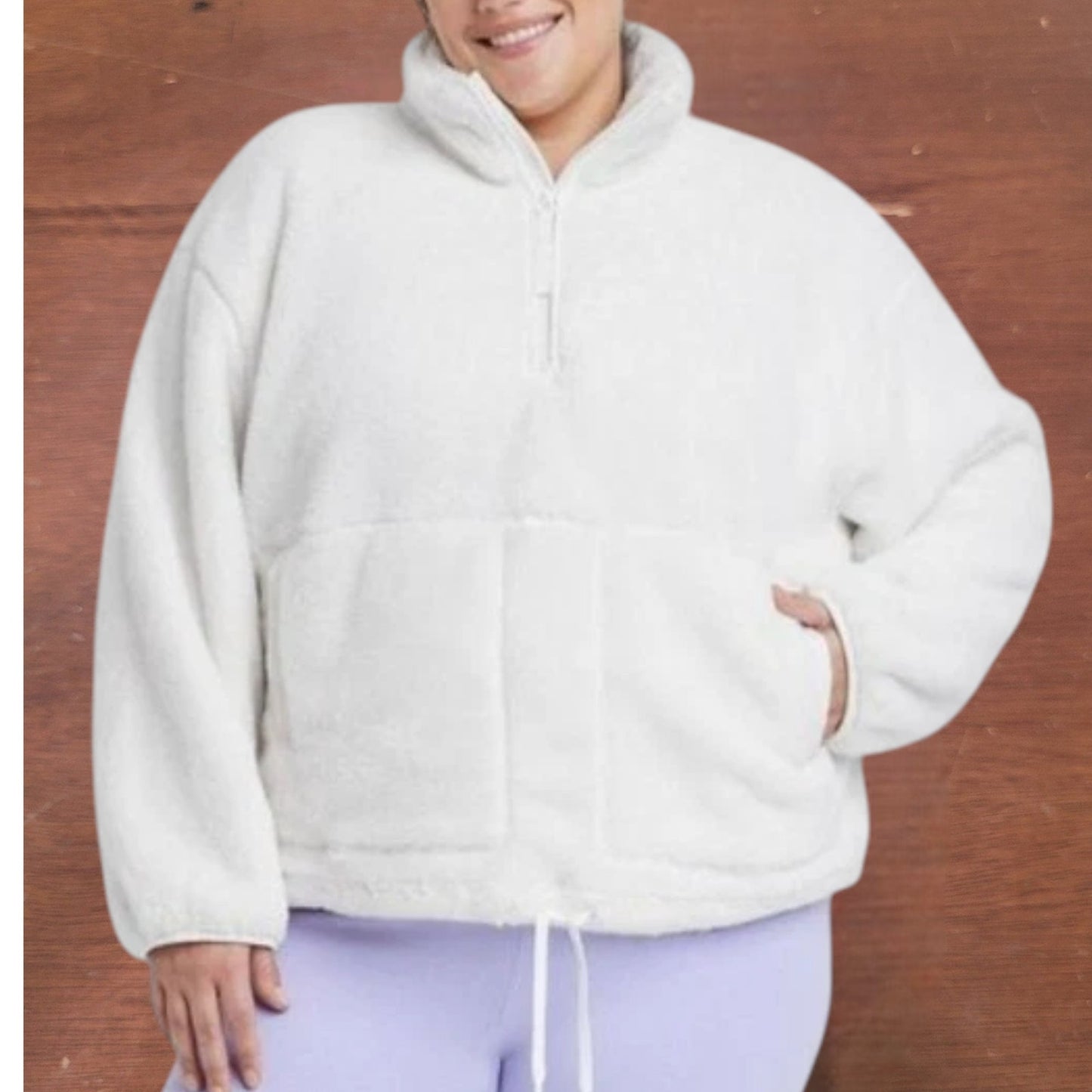 All in Motion High‑Pile Fleece 1/2‑Zip Pullover – Cream – Women’s 3X