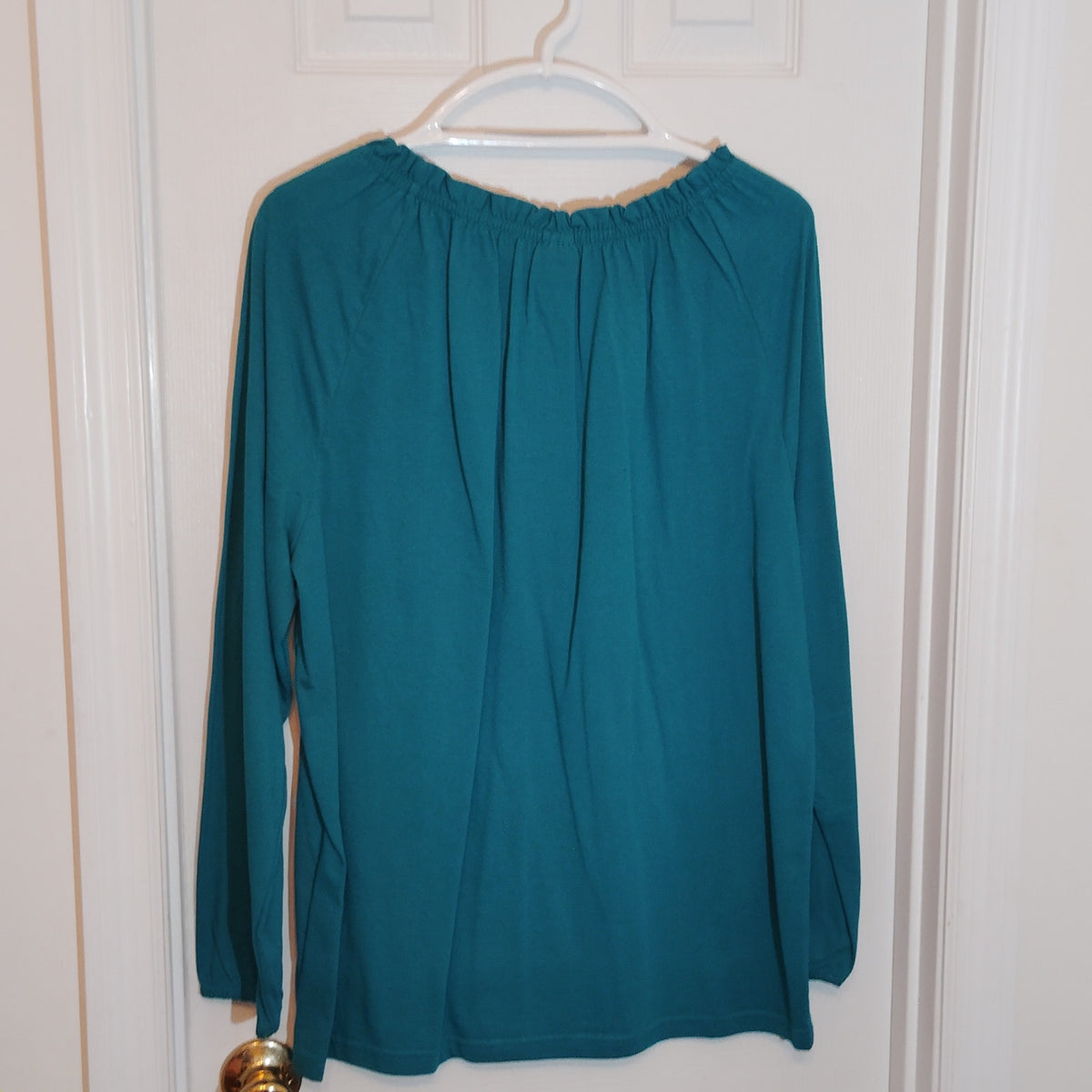 Blair Green Navy Plaid Overshirt Teal Smocked Top 2-PC Set Women’s Large EUC