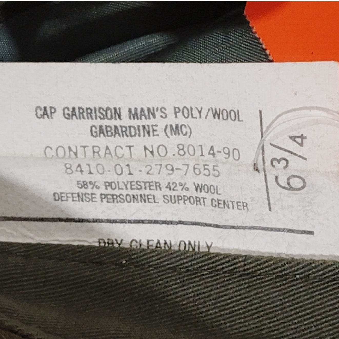 1990 Men's Garrison Cap – Size 6-3/4, AG344 Gabardine, Marines EGA Cap Device