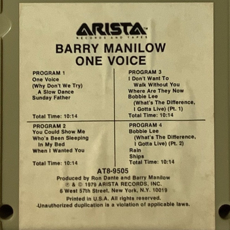 Vintage 8-Track - Barry Manilow - One Voice - 1979 Arista Records
