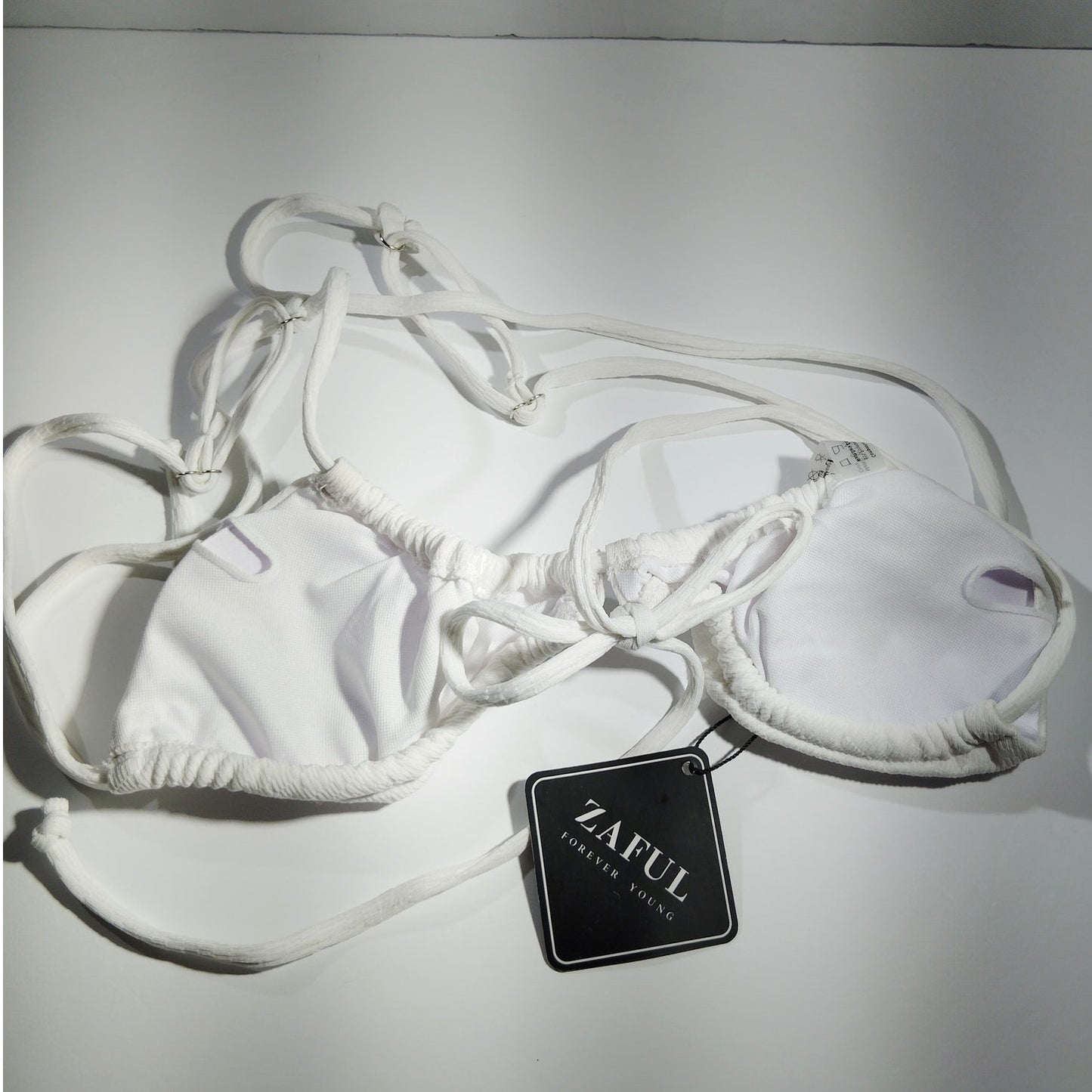ZAFUL Women’s Textured Multi‑Strap Halter Bikini Top – White – SM (US 4) – NWT