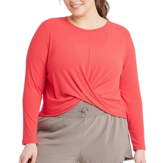 All in Motion Twist‑Front Long Sleeve Top – Red – Women’s 3X