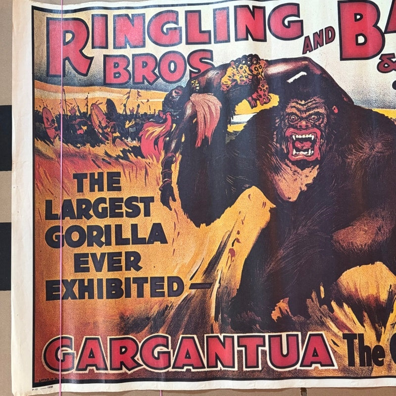 Vintage 1938 Ringling Bros. Barnum & Bailey "Gargantua the Great" Circus Poster
