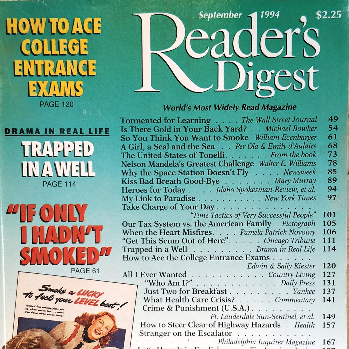 Vintage Reader's Digest September 1994 Magazine Back Issue - Nelson Mandela