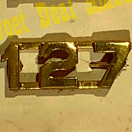 Early/Mid 1900s Brass C-Clasp Number "127" Collar Device 3/8"H Hat / Lapel Pin