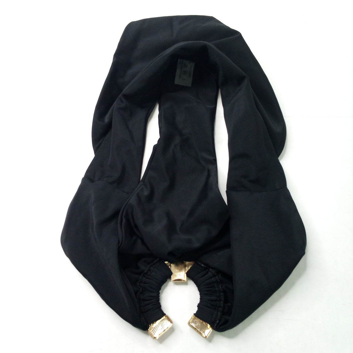 Women's Black High-Cut Swim Bottoms Gold Ring Hardware Ruched Lined Size L