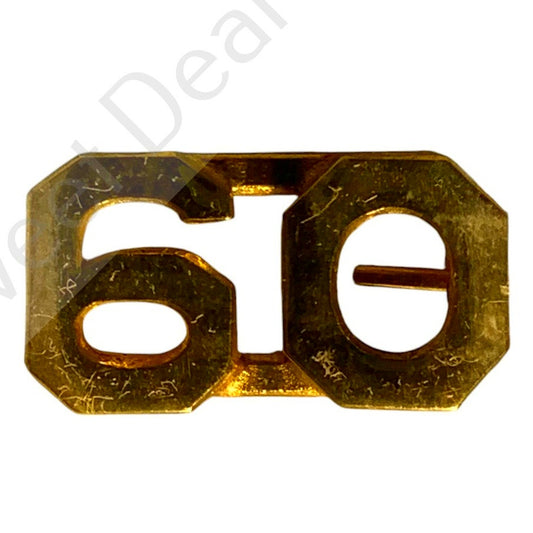 c.1910s Numeric "60", Brass Military C-Clasp Hat / Lapel / Collar Pin 3/8"H