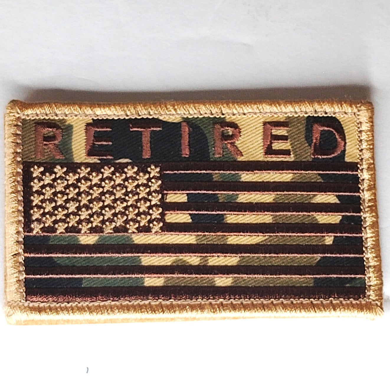 Retired Camo Desert Flag Patch 2" × 3" Hook with 3‑3/8" × 2" w/ Loop Panel Patch