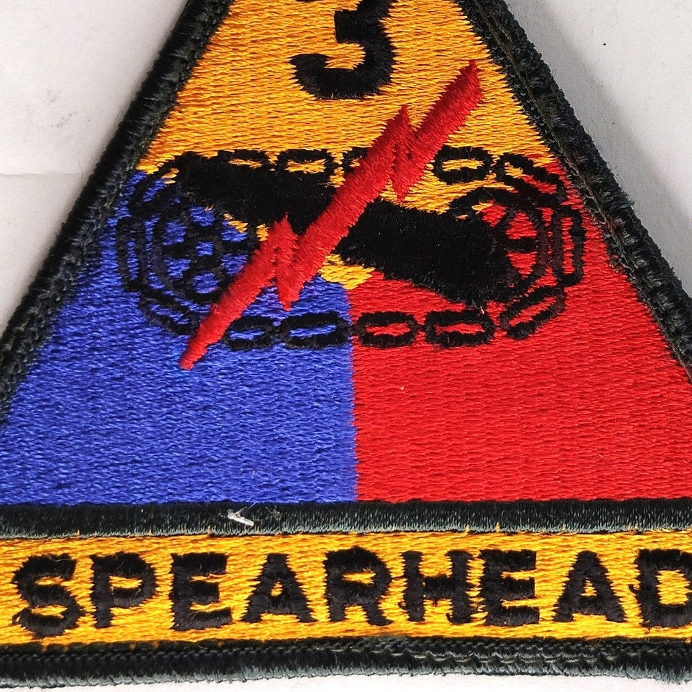 US Army 3rd Armored Division Spearhead Patch 4" × 3‑3/4" Hook Back, Embroidered