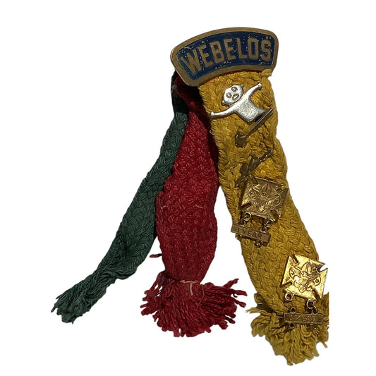 Vintage c1970s Webelos Ribbons with 5 Vintage Activity badges and Year Pins