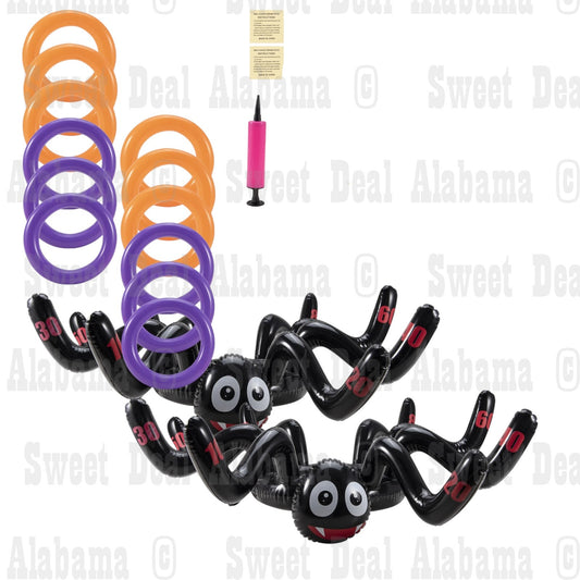 Halloween Inflatable Spider Ring Toss Game – 2 Spiders, 16 Rings, Pump Included