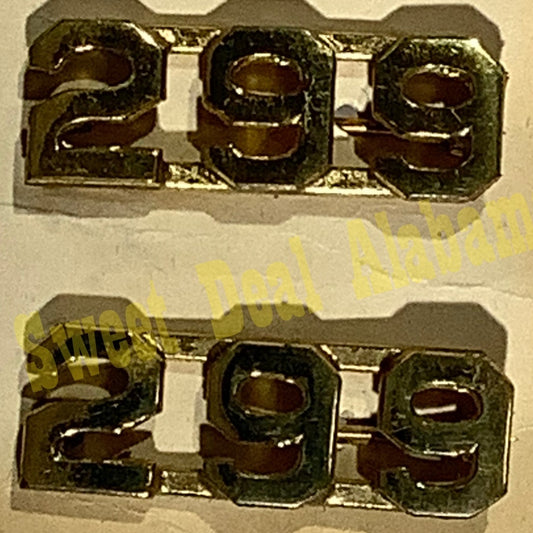 Early/Mid 1900s Brass C-Clasp "299" Collar Devices 3/8"H Hat / Lapel Pins Set