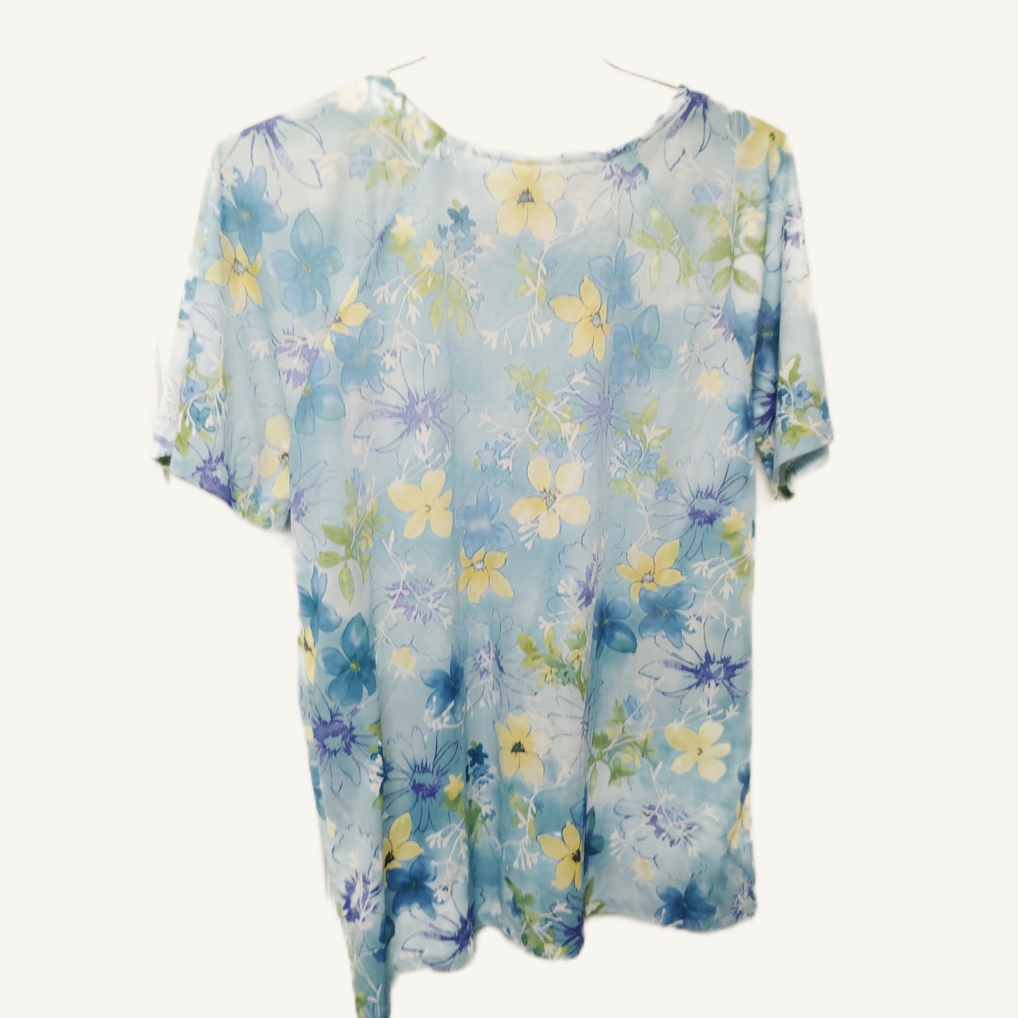 Vintage Anthony Richards Women's Large Blue Floral Polyester Blouse Top