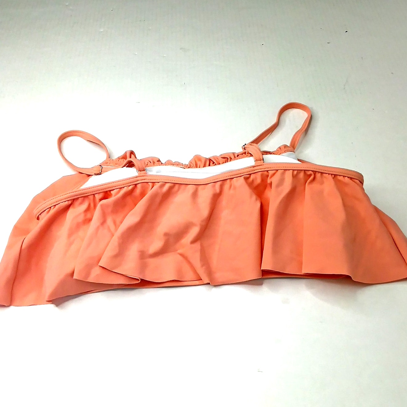 Cupshe Coral Pink Flounce Bikini Top Med (8-10) Ruffle Spaghetti Strap NWOT