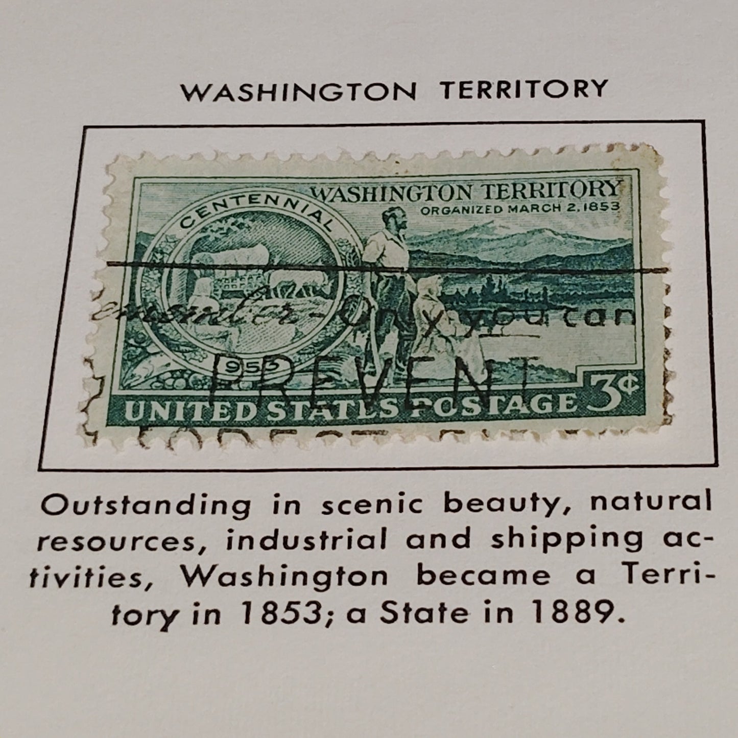 1953 3¢ Washington Territory Centennial Stamp – Scott 1019 – Pioneer Scene