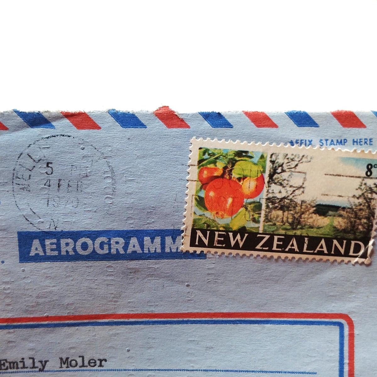 1970 New Zealand Aerogramme to USA w/ Original Letter, 8c Wellington Stamp
