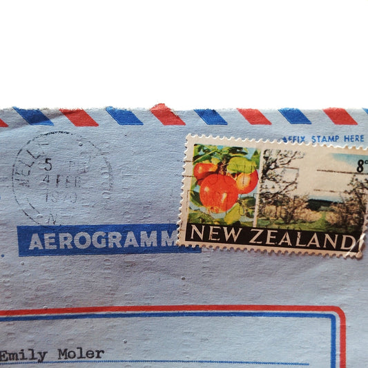 1970 New Zealand Aerogramme to USA w/ Original Letter, 8c Wellington Stamp