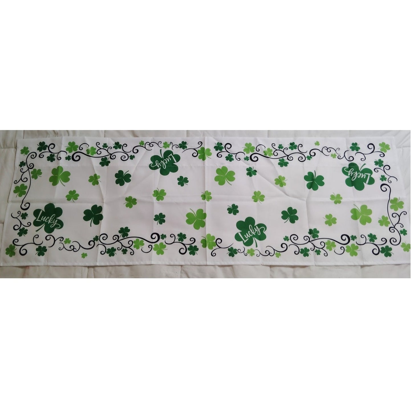 St. Patrick’s Day Curtain Valance – 17.5"x53" Shamrock Rod Pocket Panel or Table Runner, New