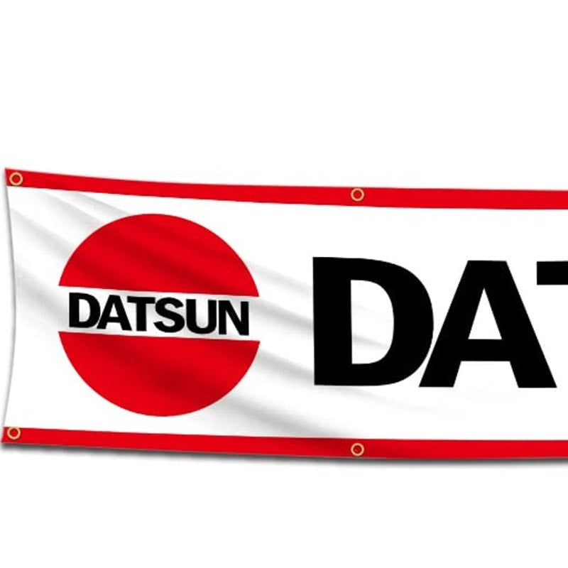 Datsun Banner 2×8 ft White, Red, Black Polyester w/ Brass Grommets Garage Decor