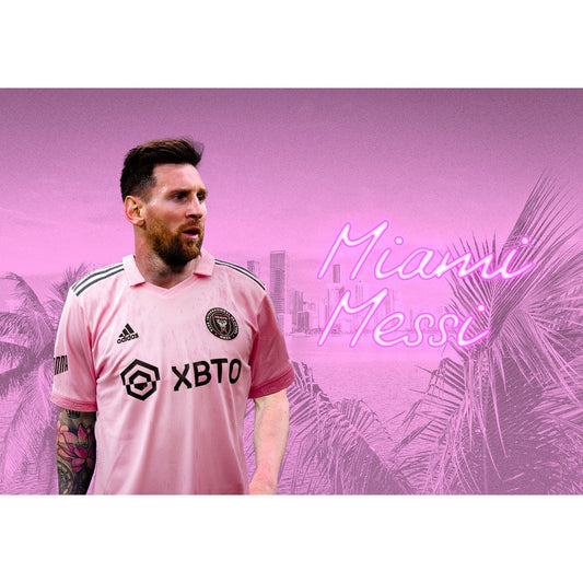 Messi Miami Soccer Flag 3×5 ft Pink/Purple Banner Canvas Header Brass Grommets