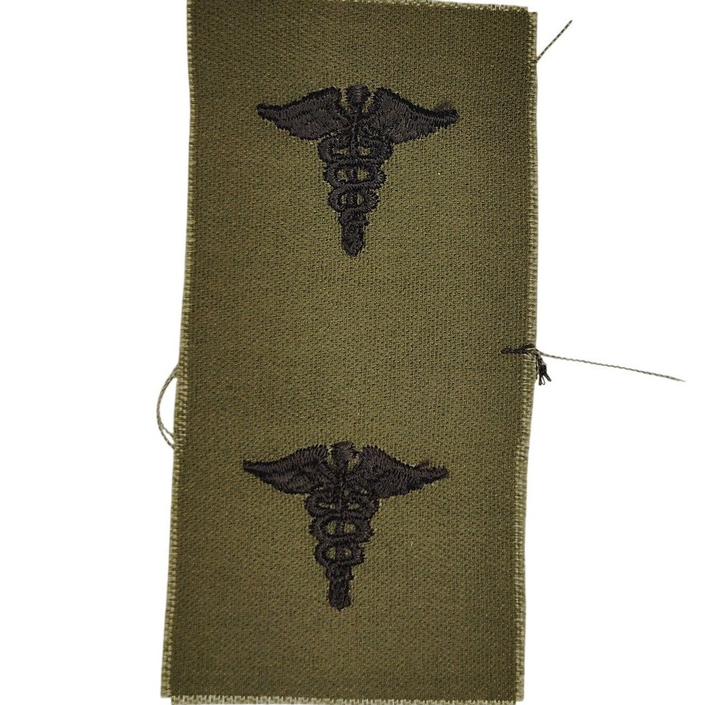 US Army Medical Corps Subdued OD Green Caduceus Patch Pair Sew‑On