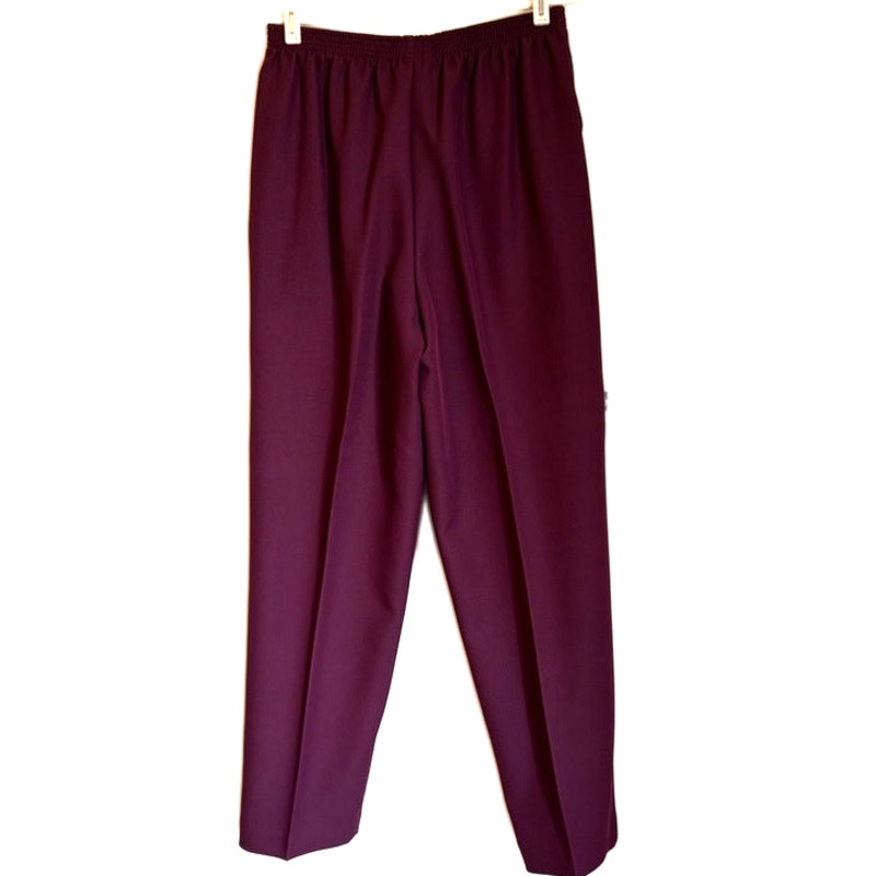 Alfred Dunner 3-Piece Maroon Purple Knit Top Pants Set Necklace Size L