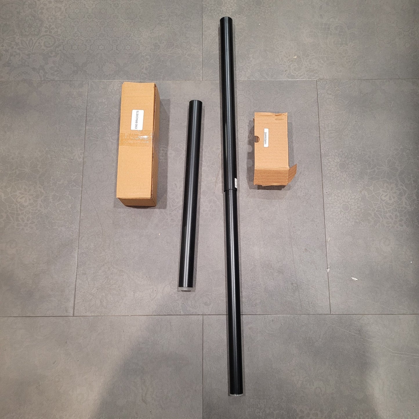 Curtain Rod Black, 28"-48" W/O packaging, All Components Pictured