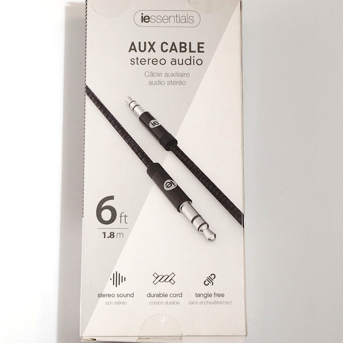 I Essential 6‑Foot Silver‑Black Braided AUX Audio Cable For 3.5mm Audio Devices